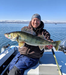 massive walleye caught using ram lure fishing crawler harness.